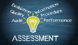 'Assessment' with lightbulb and words 'evaluation', 'quality', 'audit', 'information', 'procedure' and 'performance' around